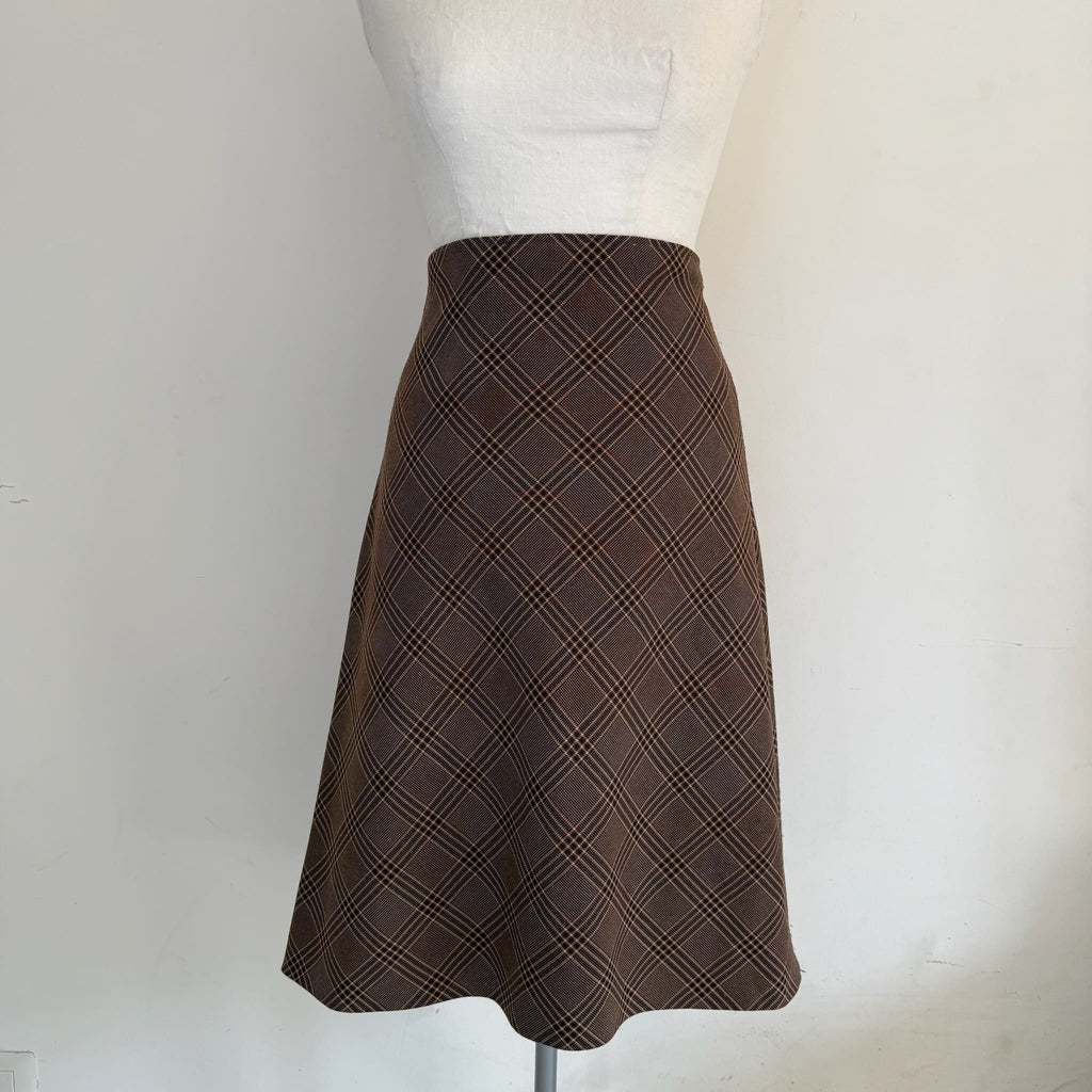 Gonna Midi scozzese marrone lana vintage