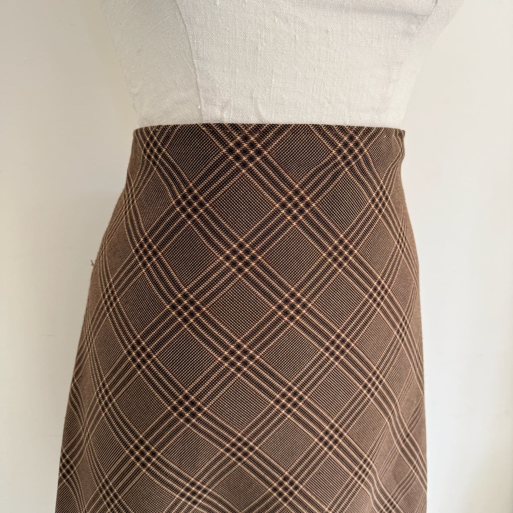 Gonna Midi scozzese marrone lana vintage