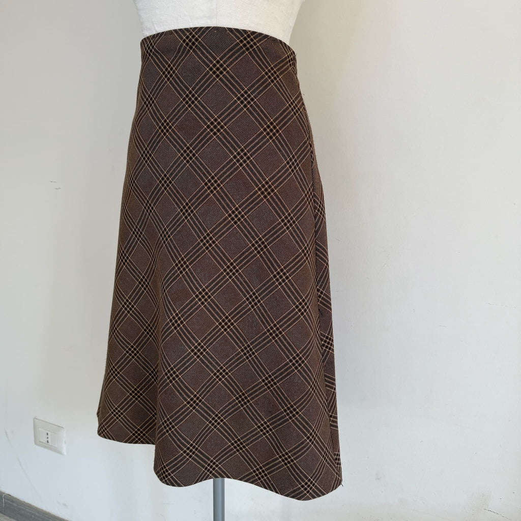 Gonna Midi scozzese marrone lana vintage