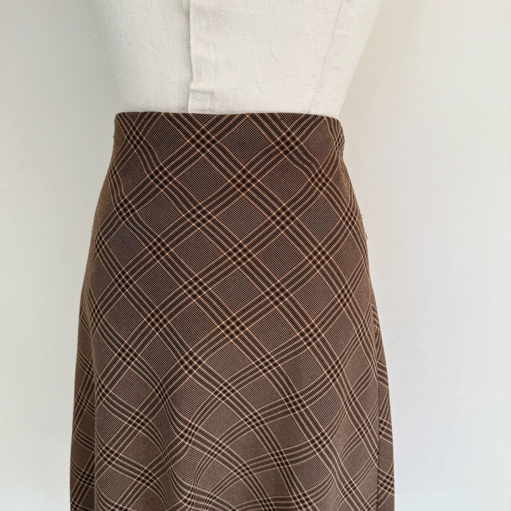 Gonna Midi scozzese marrone lana vintage