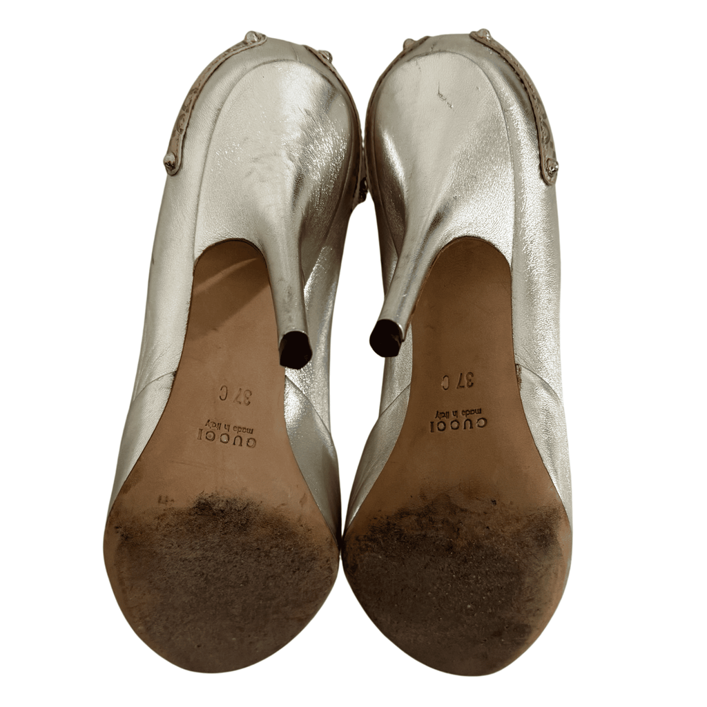Gucci Heels Silver Leather GG y2k