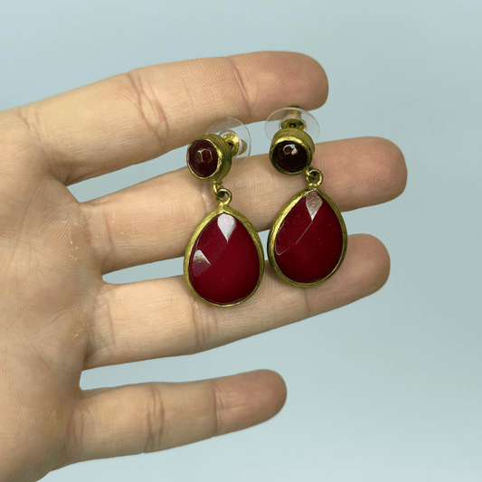 Vintage orecchini oro gemma rossa 1980's