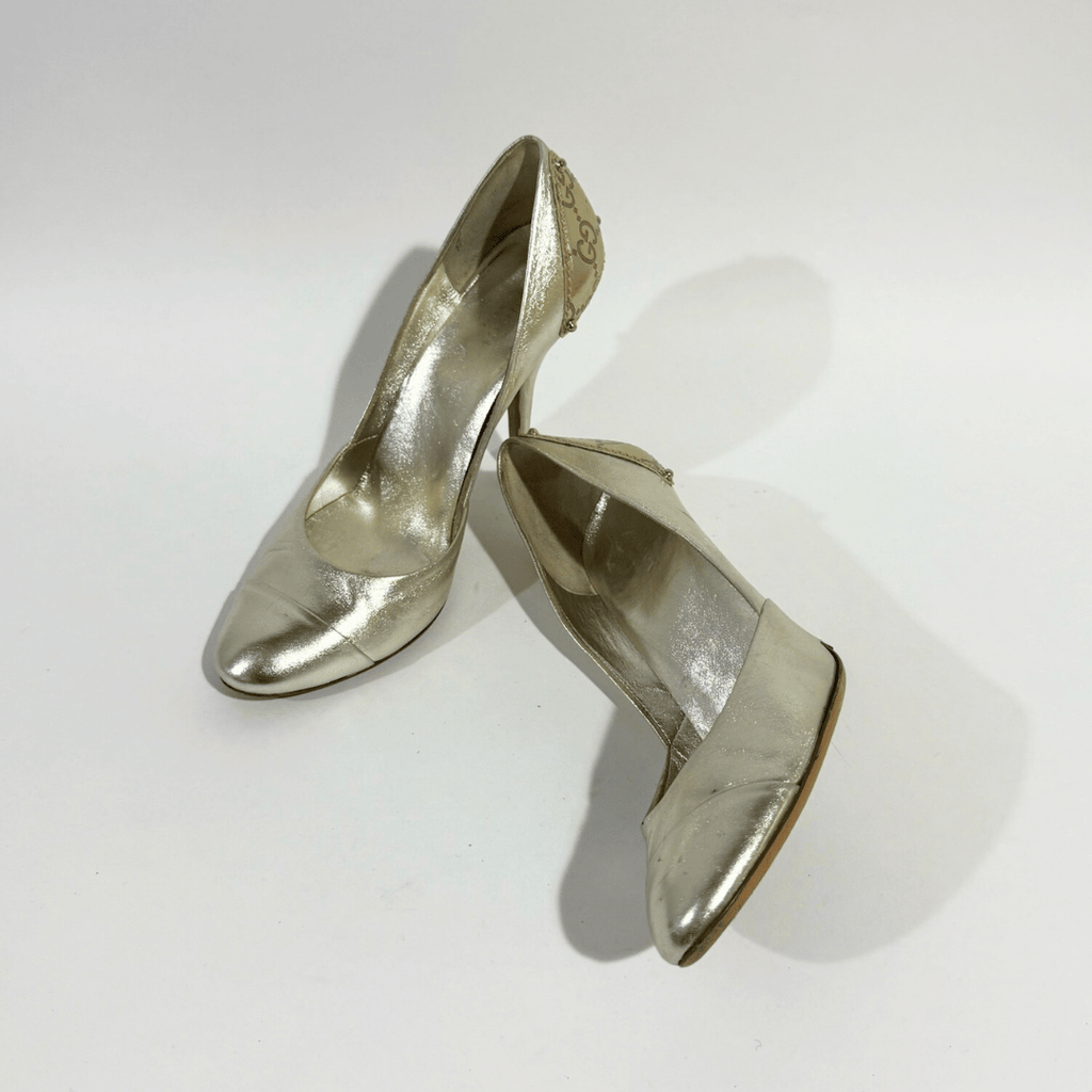 Gucci Heels Silver Leather GG y2k