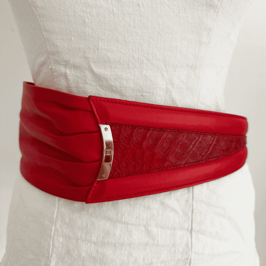 Cintura Gucci in pelle rossa vintage 1990s