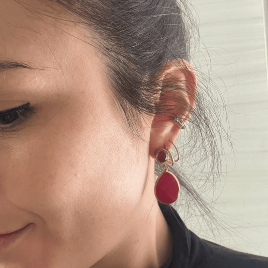 Vintage orecchini oro gemma rossa 1980's